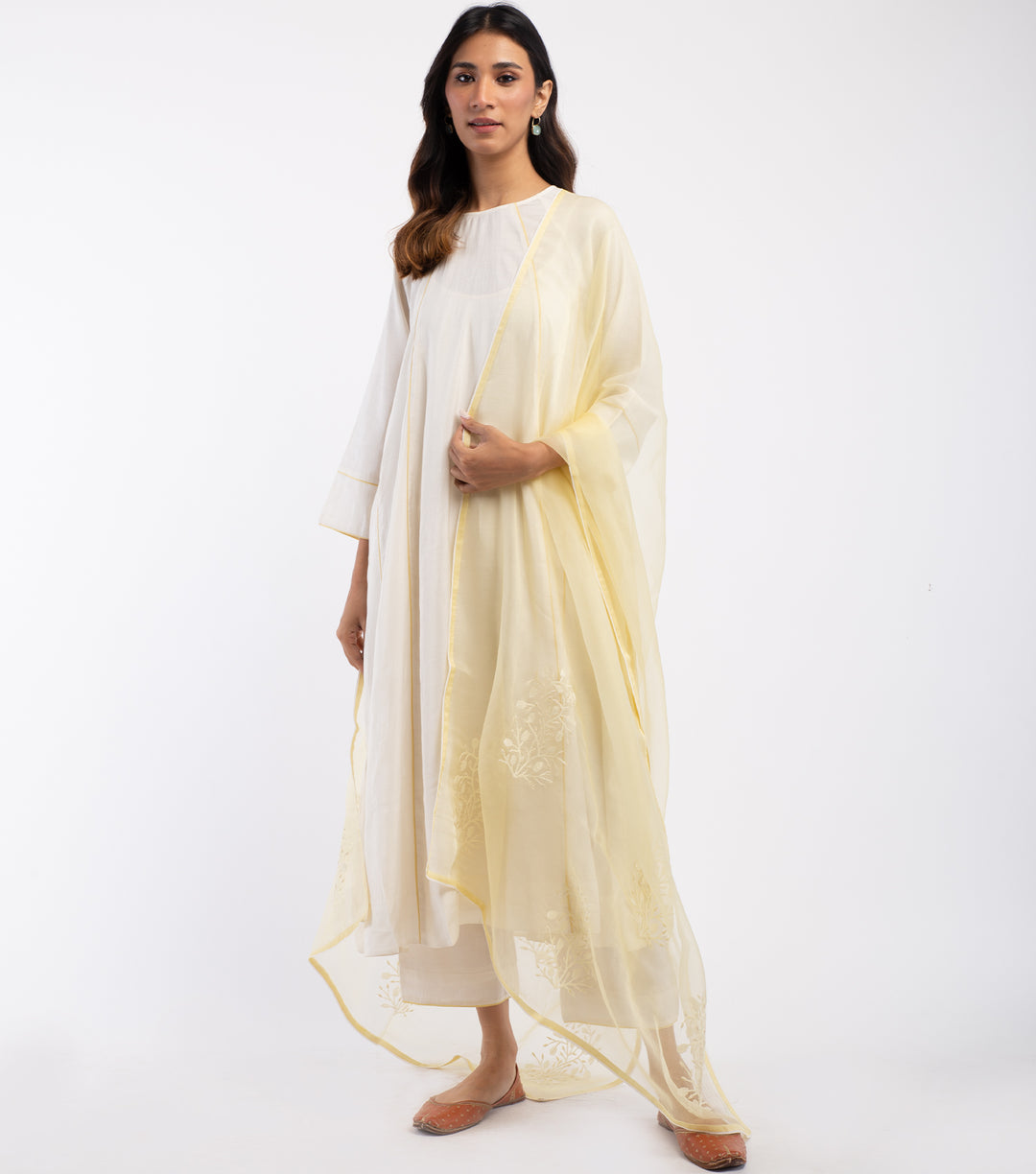 Yellow Embroidered Organza Dupatta