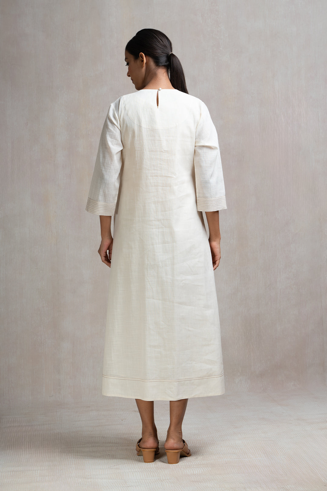 Thread Embroidered Long Cotton Dress