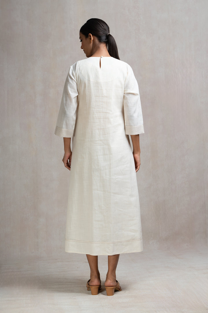 Thread Embroidered Long Cotton Dress