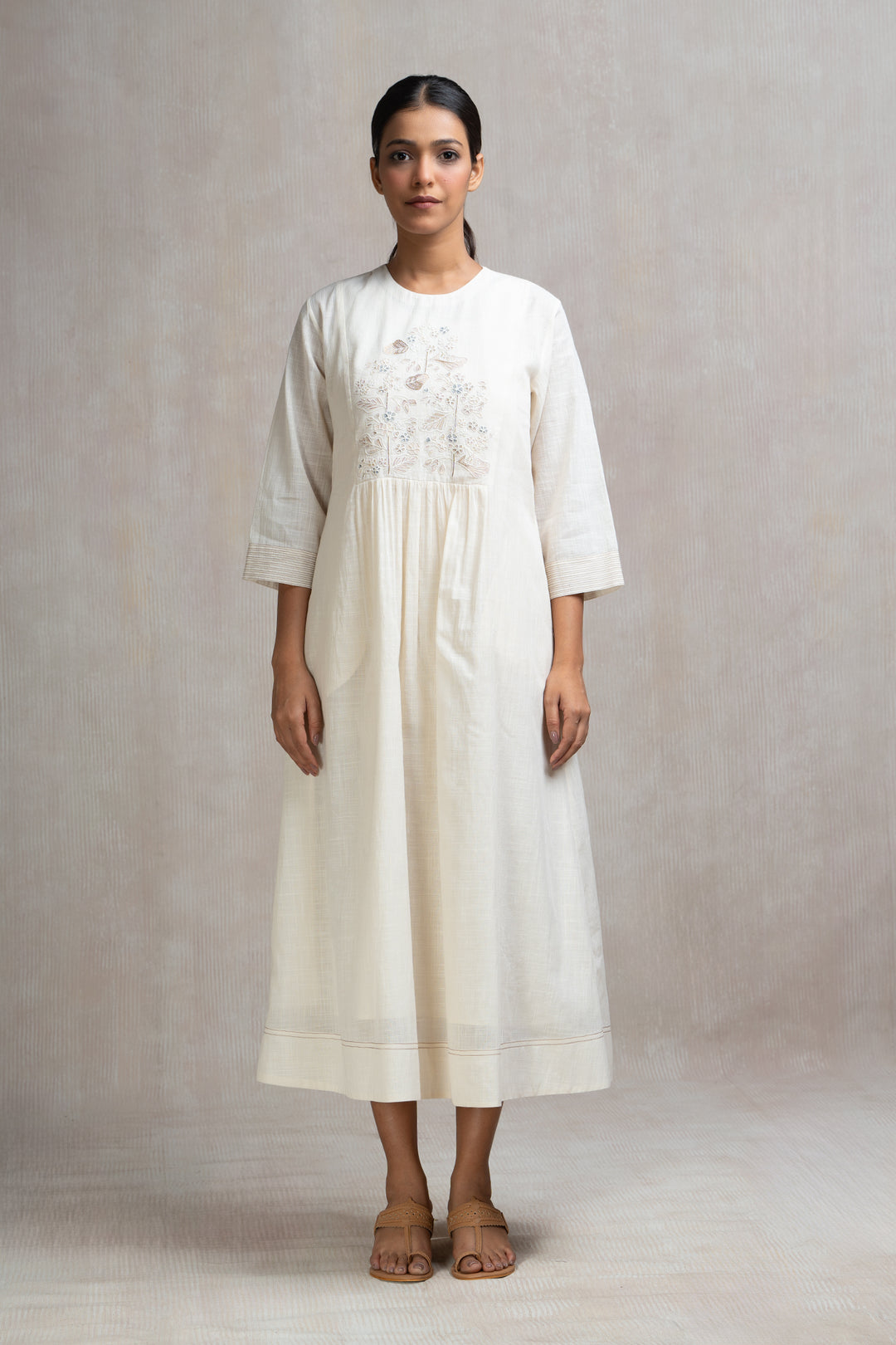 Thread Embroidered Long Cotton Dress