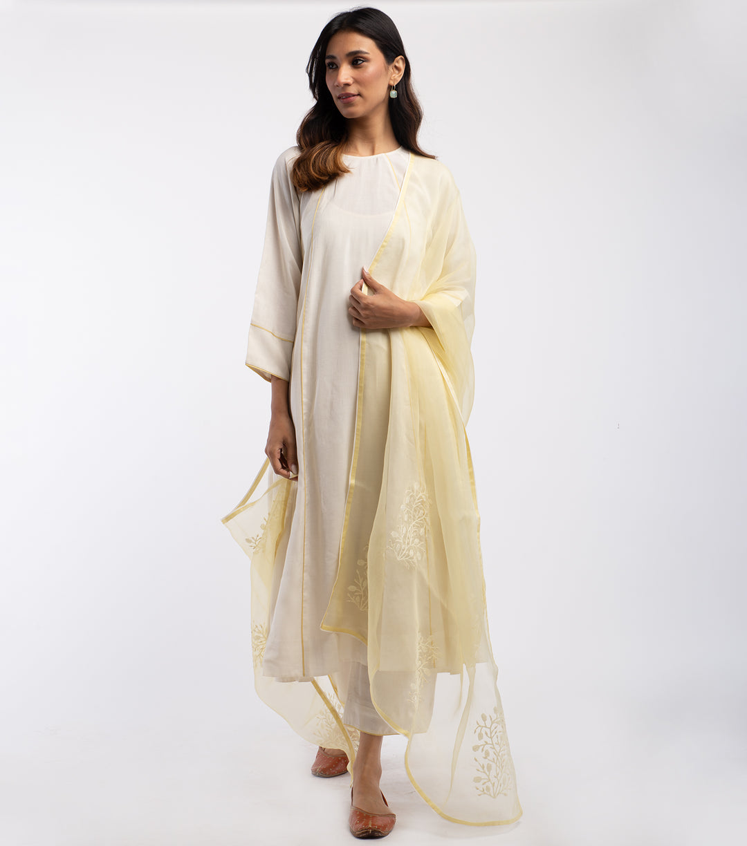 Yellow Embroidered Organza Dupatta