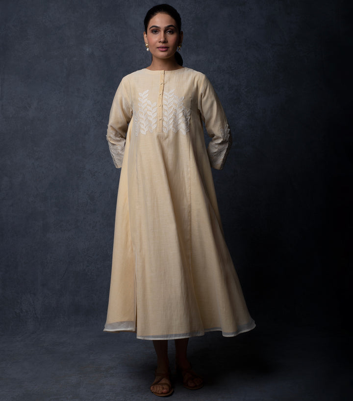 Pastel Yellow Embroidered Chanderi Dress