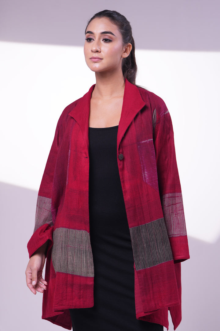 Red Wool/Silk Shibori Jacket