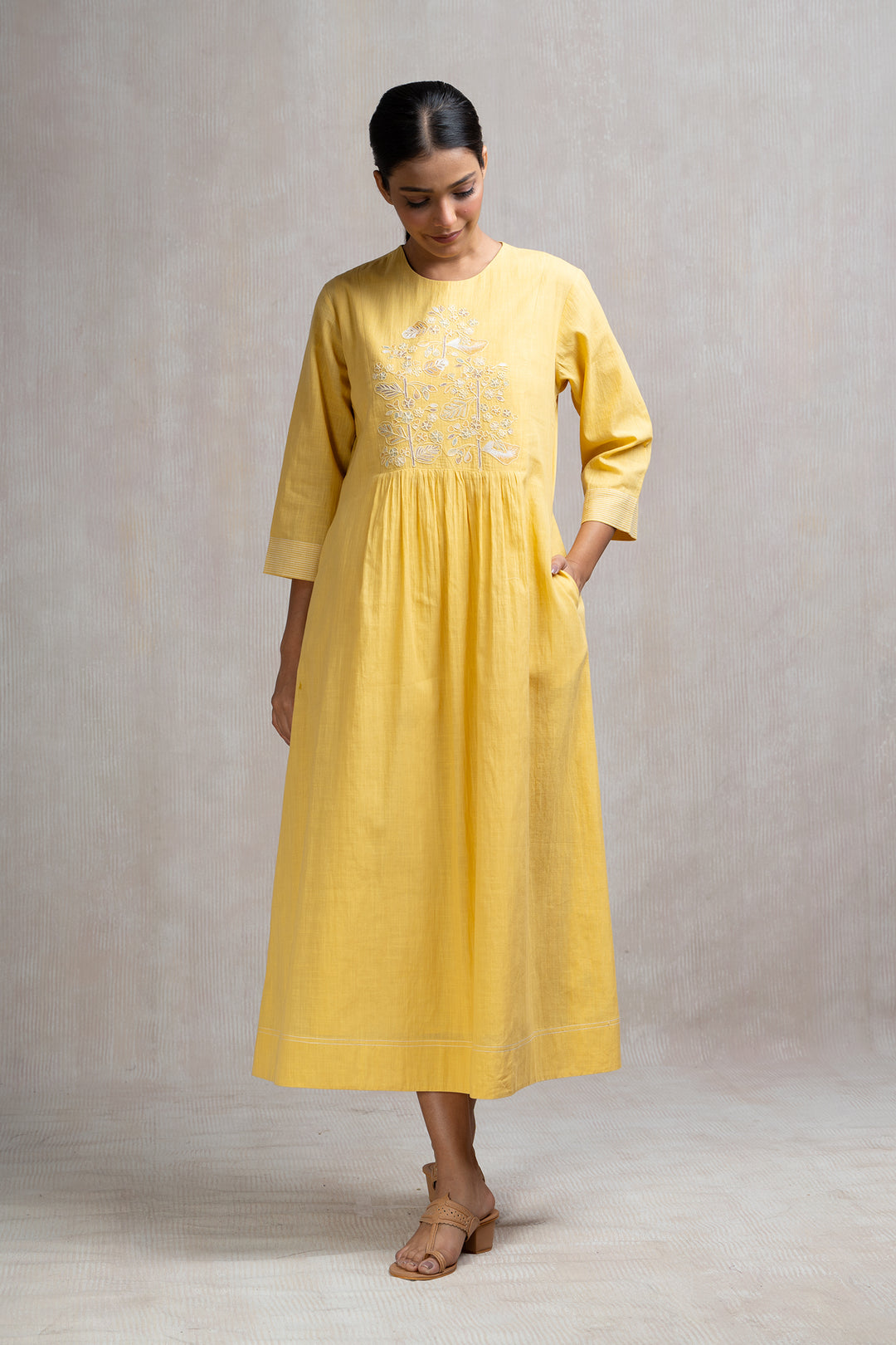 Thread Embroidered Long Cotton Dress