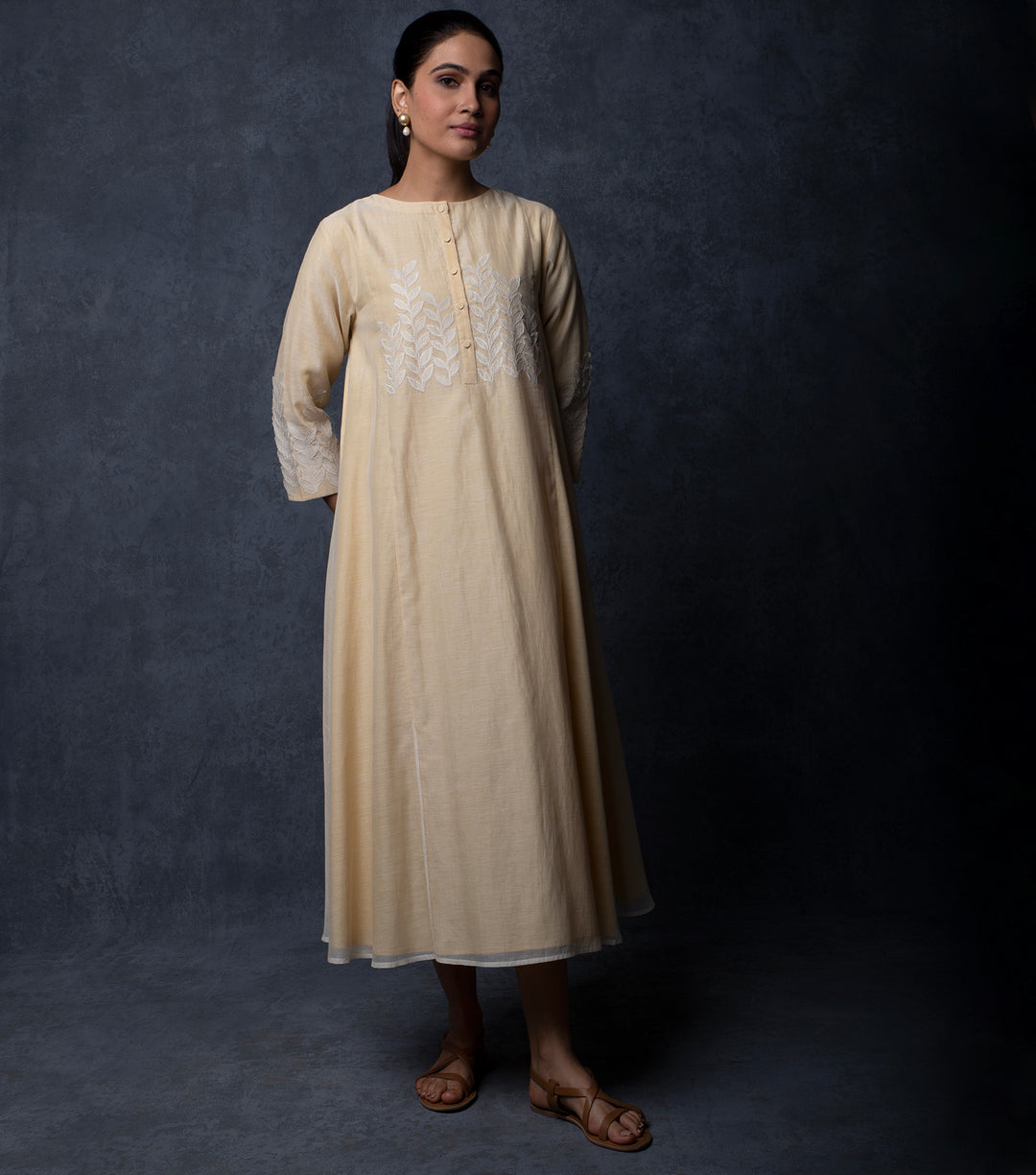 Pastel Yellow Embroidered Chanderi Dress