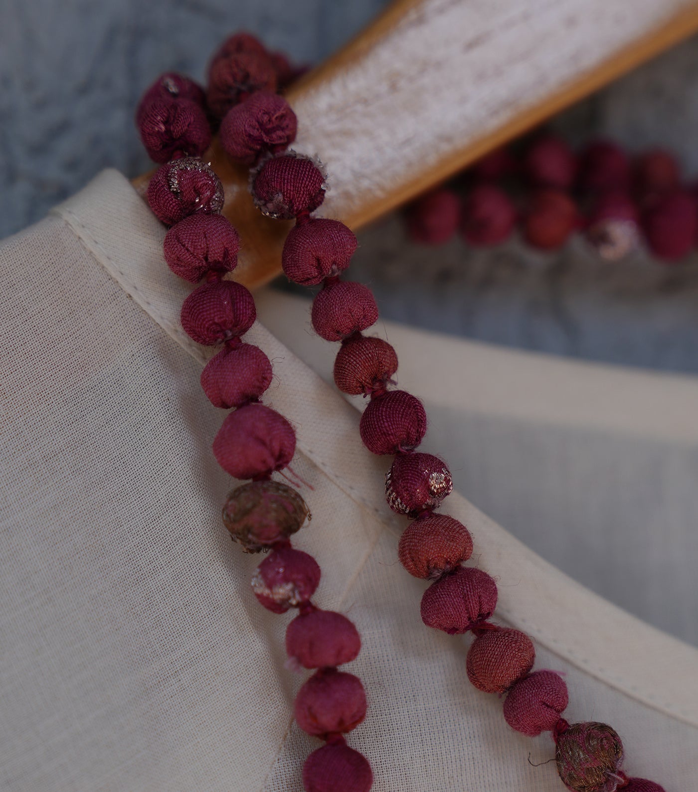 Pink Chanderi Beaded Necklace