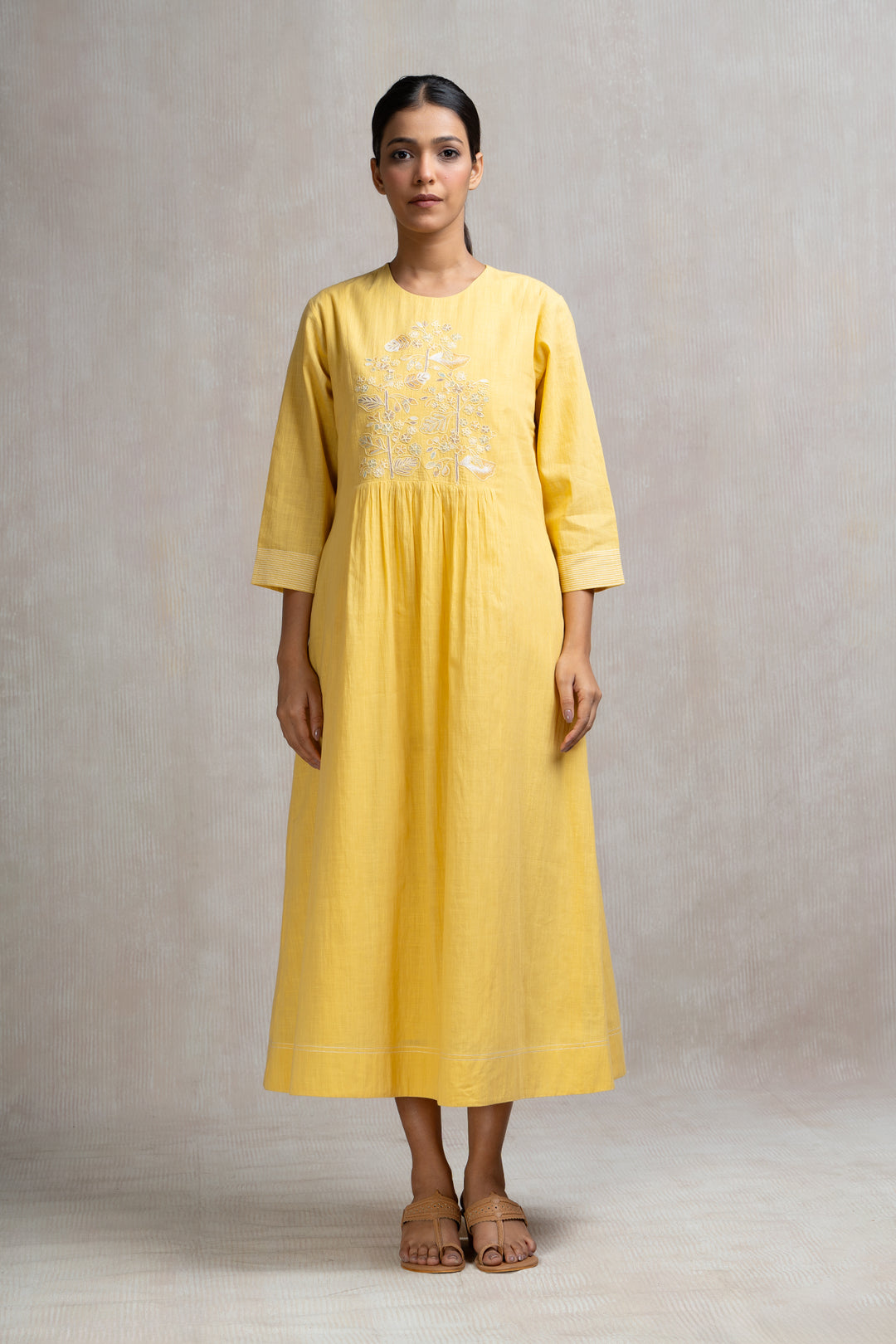 Thread Embroidered Long Cotton Dress