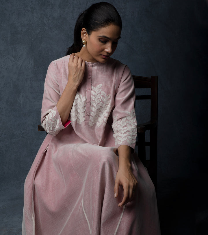 Onion Pink Embroidered Chanderi Dress