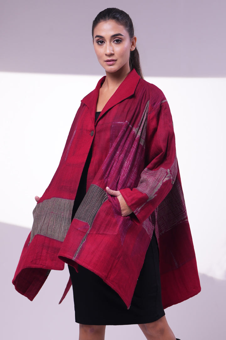 Red Wool/Silk Shibori Jacket