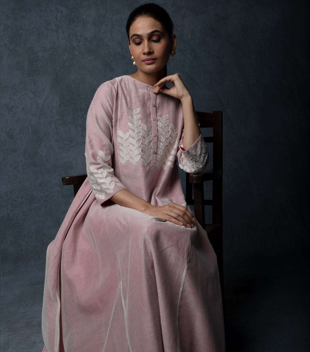 Onion Pink Embroidered Chanderi Dress