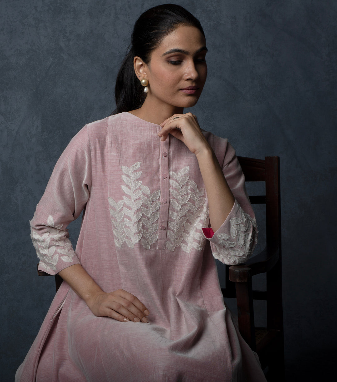 Onion Pink Embroidered Chanderi Dress