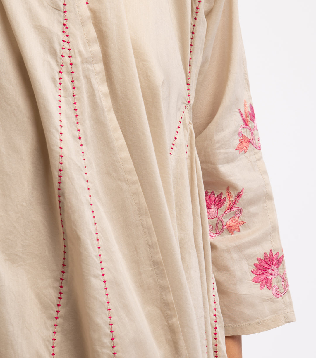 Beige Embroidered Cotton Choga