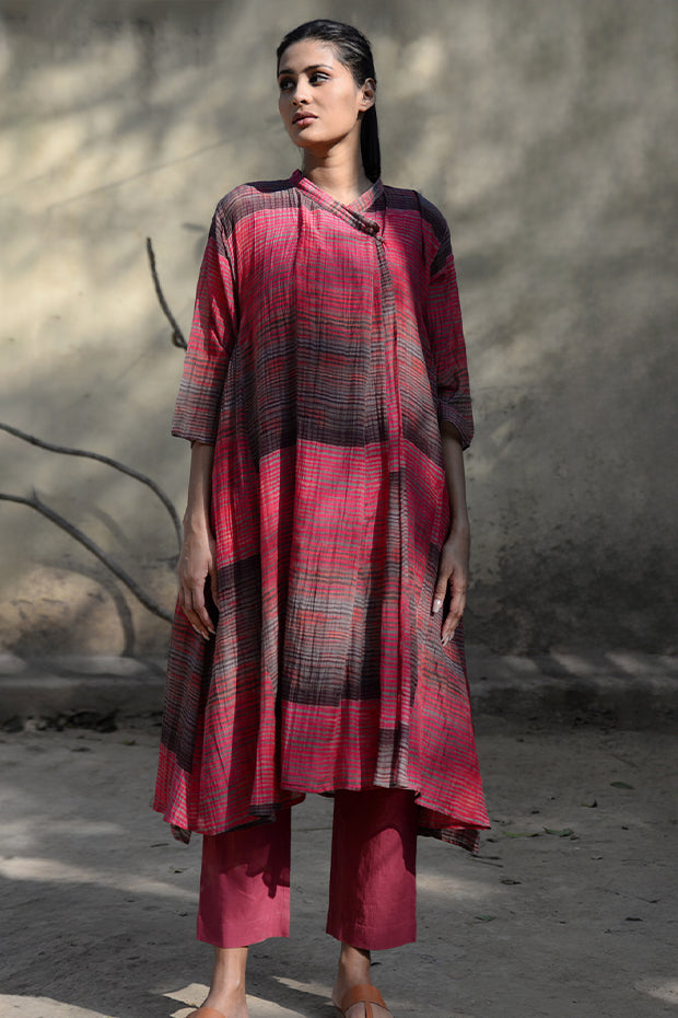 SHIBORI PRINTED WINE CHANDERI CHOGA