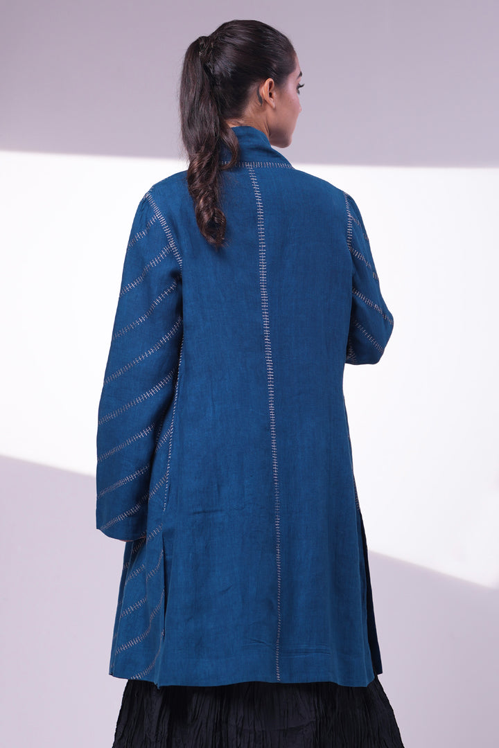 Blue  Handwoven Cotton Embroidered Jacket