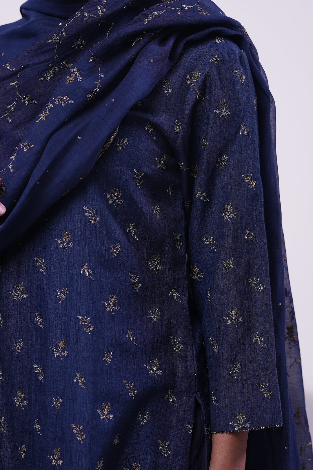 Navy Blue Embroidered Dupatta