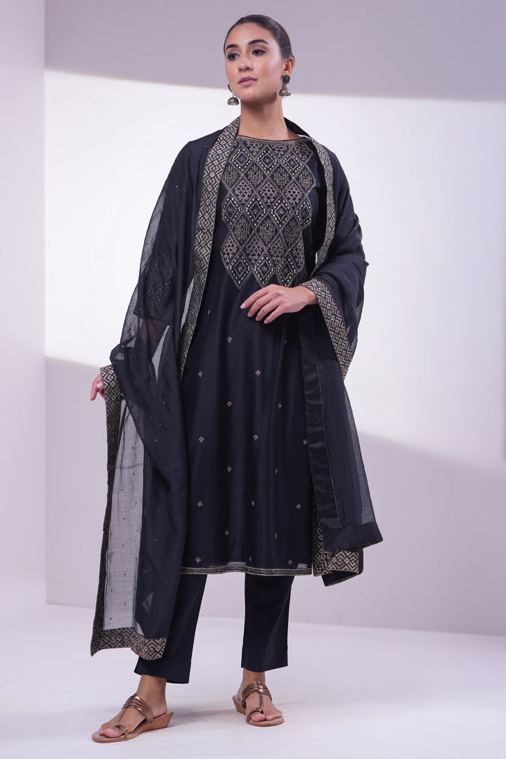 Black Hand Embroidered Dupatta