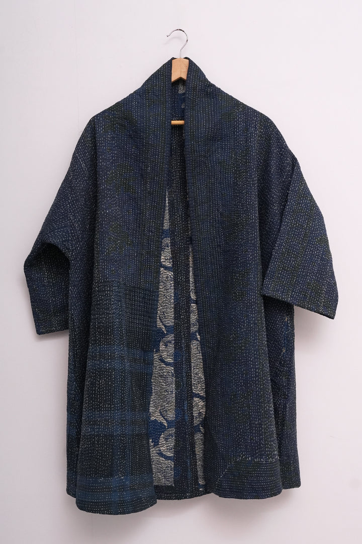 Navy Blue Vintage Cotton Kantha Reversible Jacket