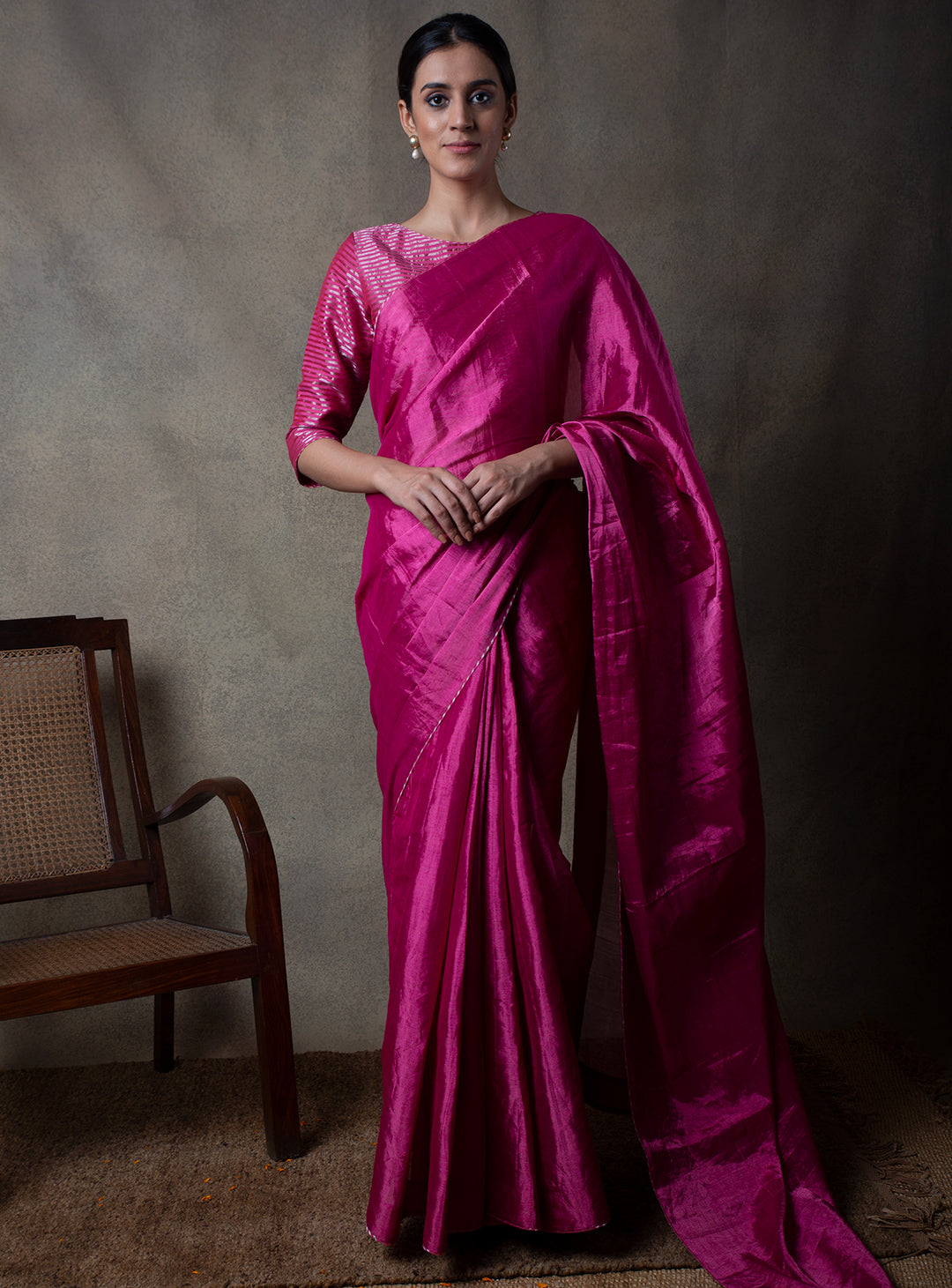 Magenta Solid Tissue Saree