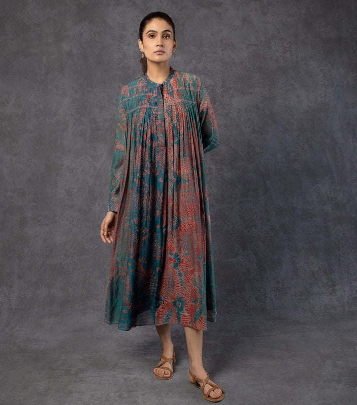 Teal & Madder Printed Chanderi Dress