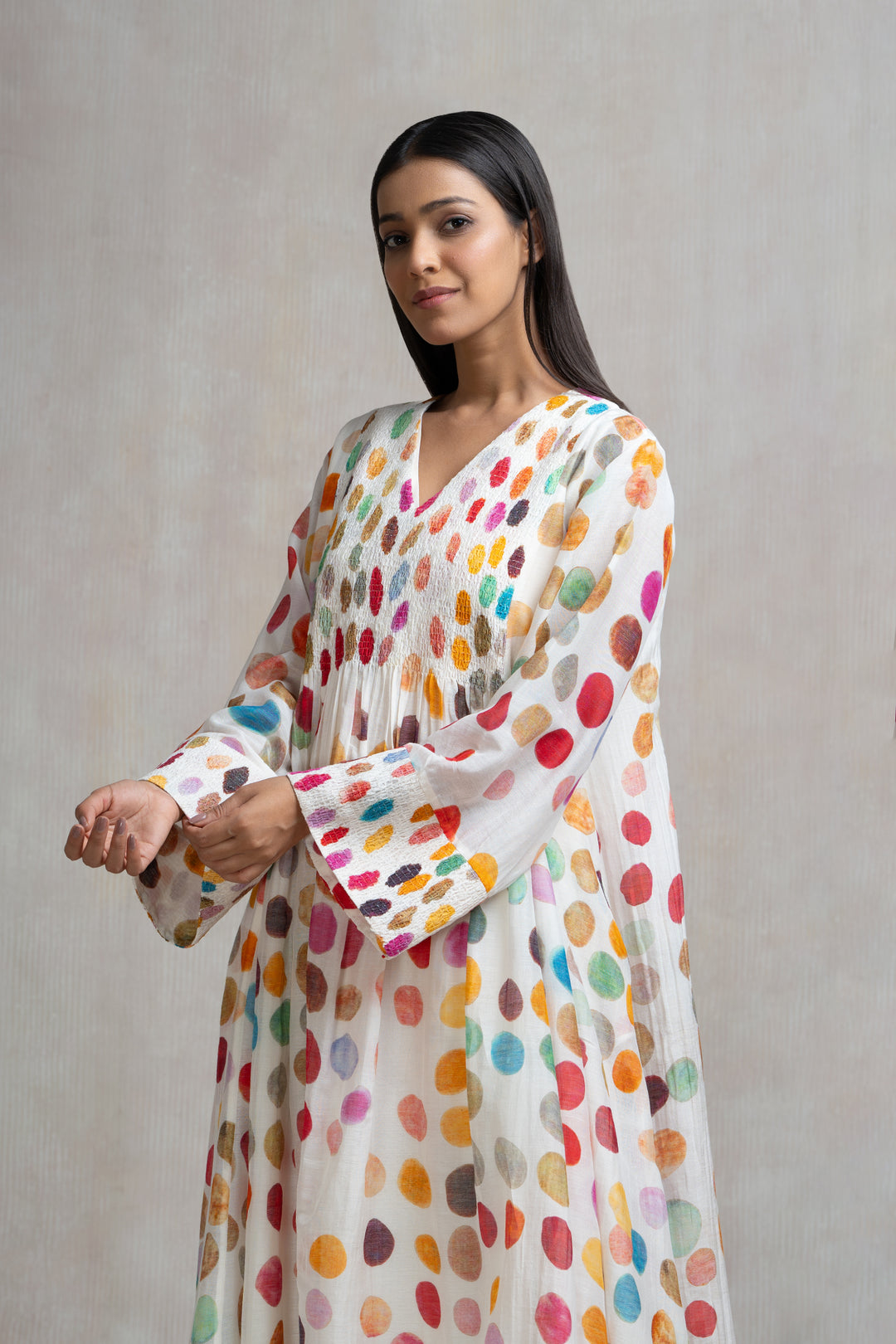 Soft Chanderi Printed Polka Summer Dress