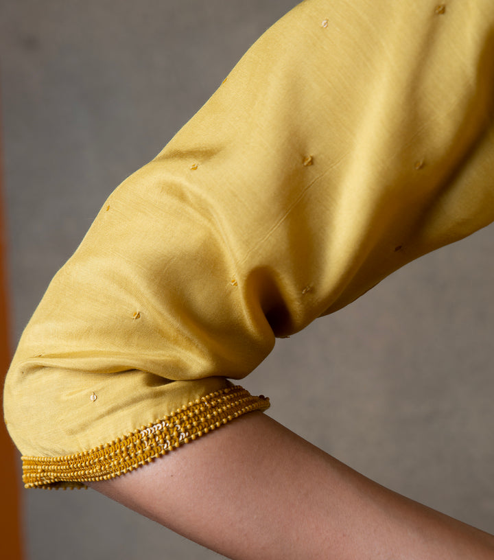 Yellow Hand Embroidered Cotton Silk Blouse