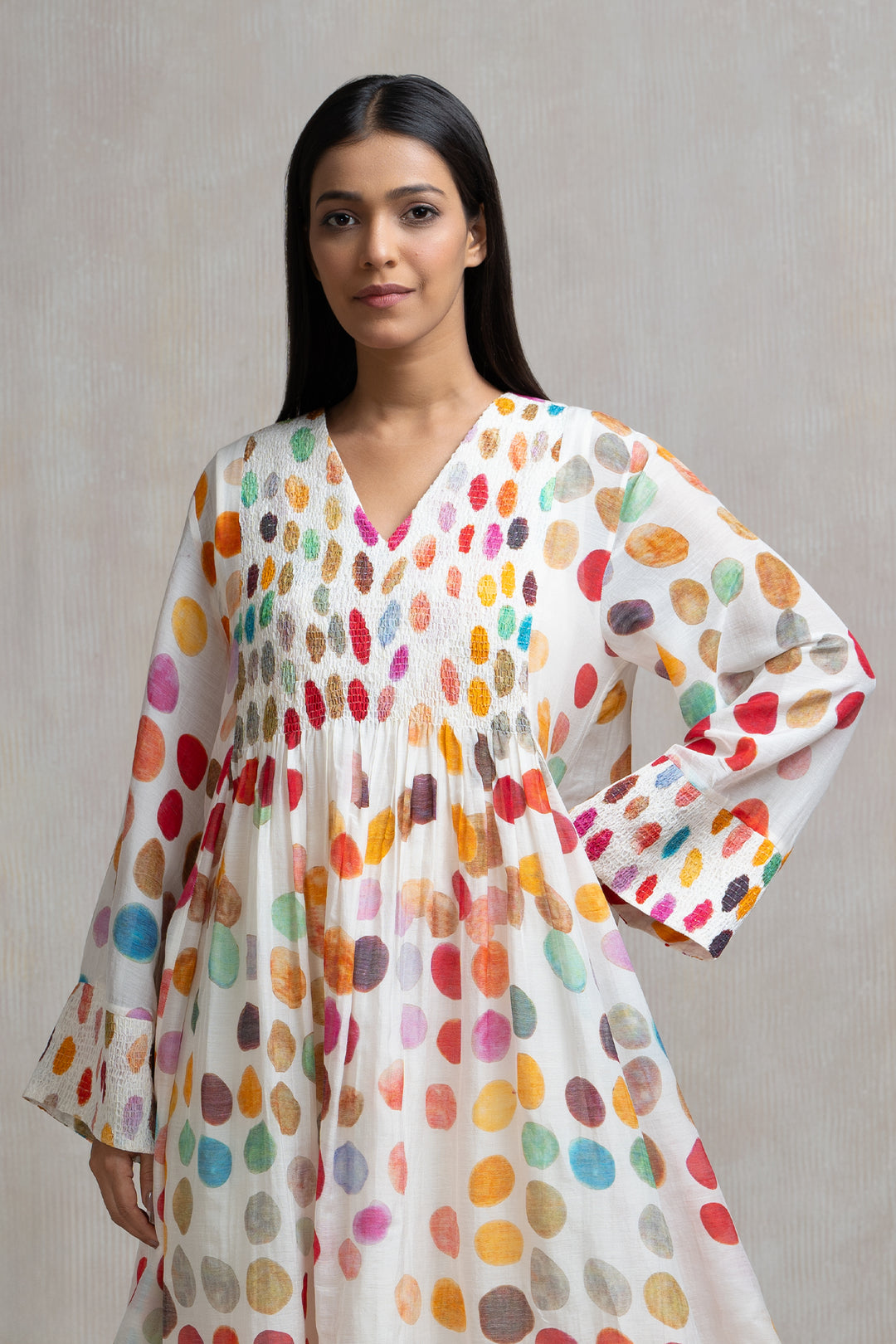 Soft Chanderi Printed Polka Summer Dress