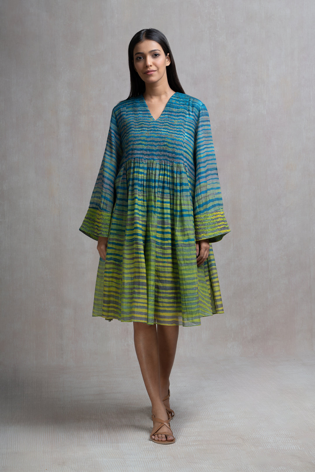 Soft Chanderi Shibori Stripes Summer Dress