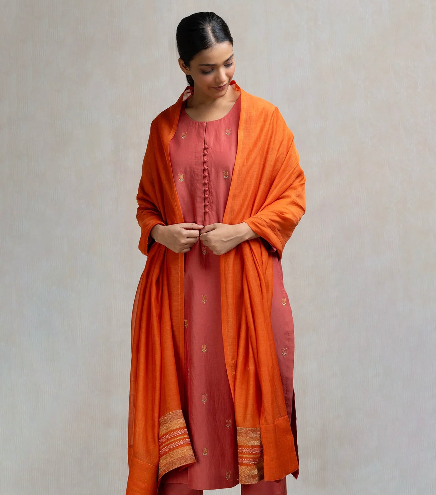 Thread & Zari Embroidered Kurta Set with Pants & Dupatta