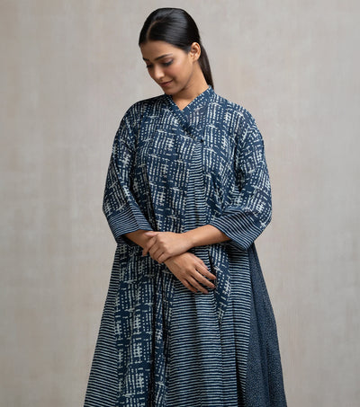 Navy Blue Cotton Printed Choga