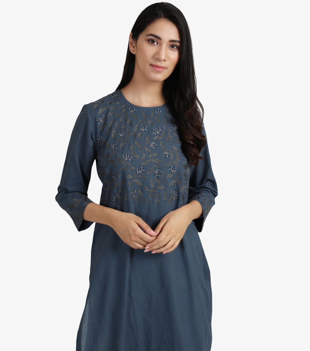 Blue embroidered cotton kurta