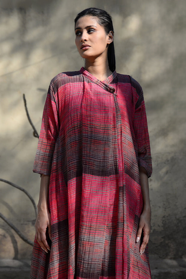 SHIBORI PRINTED WINE CHANDERI CHOGA