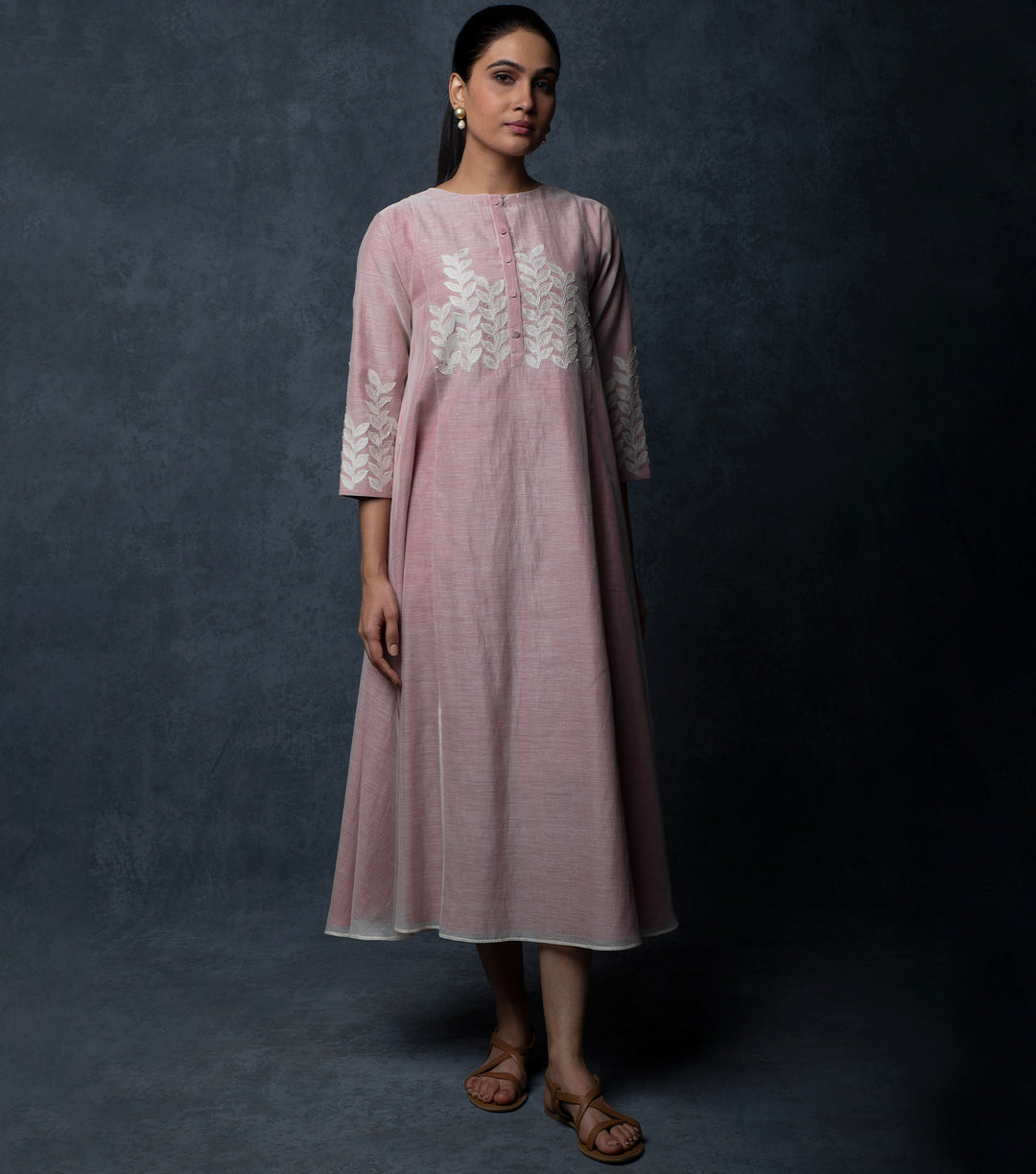 Onion Pink Embroidered Chanderi Dress