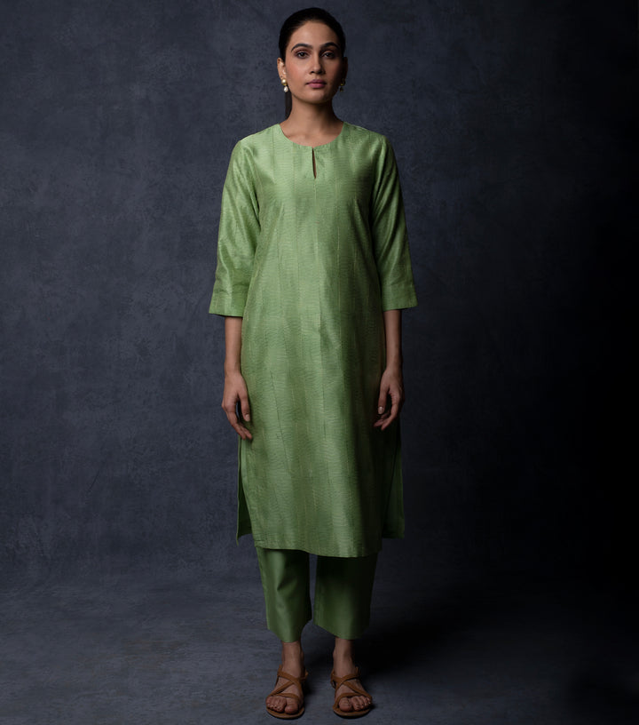 Leaf Green Thread Embroidered Chanderi Suit Set