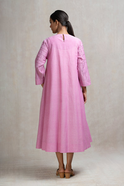Thread Embroidered Pink Cotton Dress
