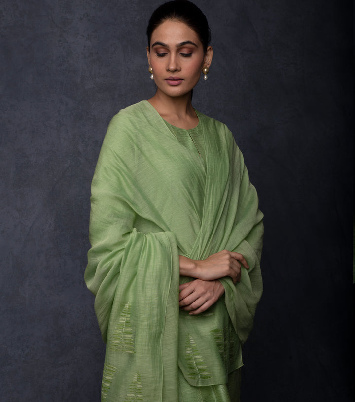 Leaf Green Thread Embroidered Chanderi Suit Set