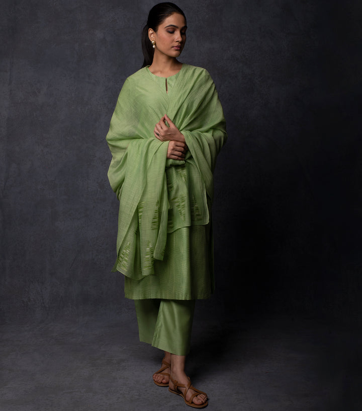 Leaf Green Thread Embroidered Chanderi Suit Set