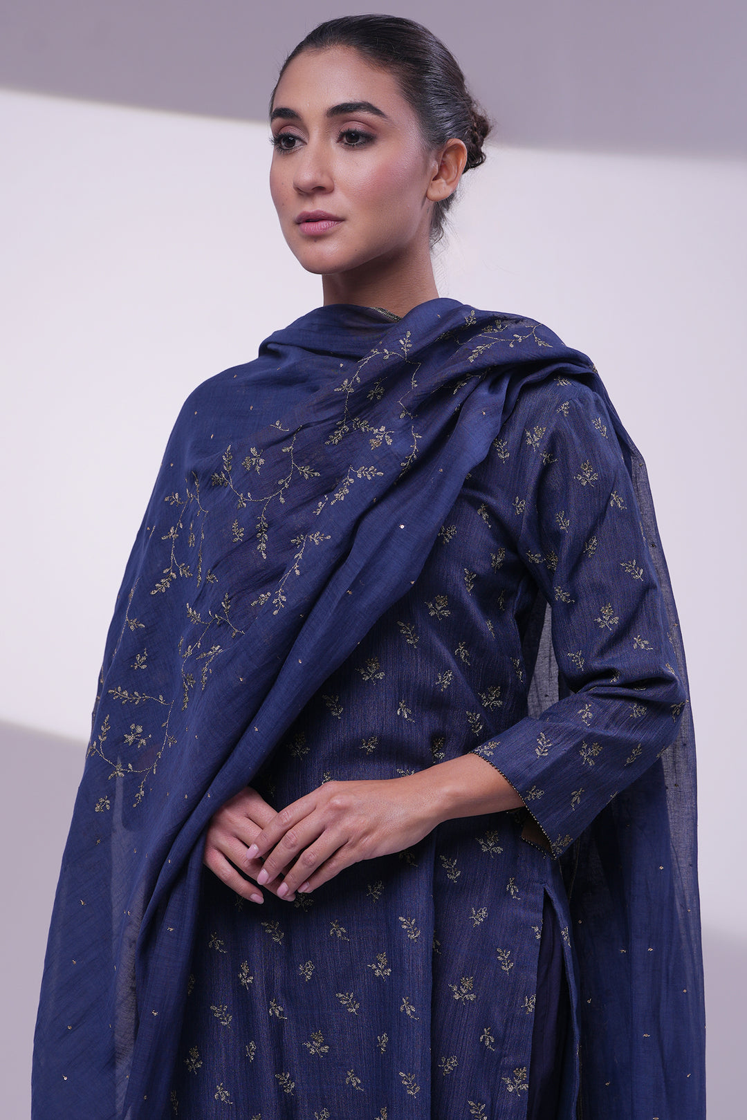 Navy Blue Embroidered Dupatta