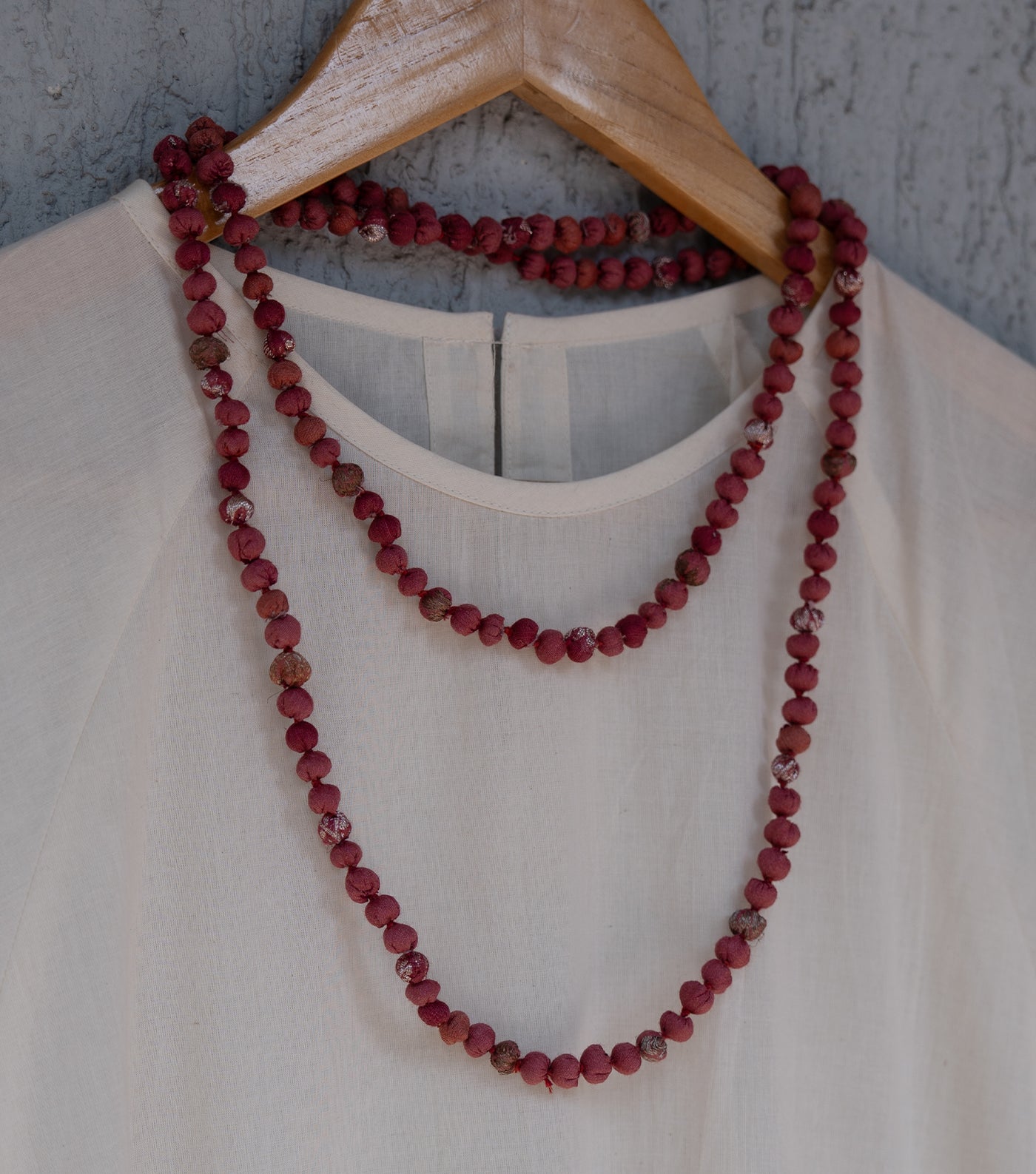 Pink Chanderi Beaded Necklace