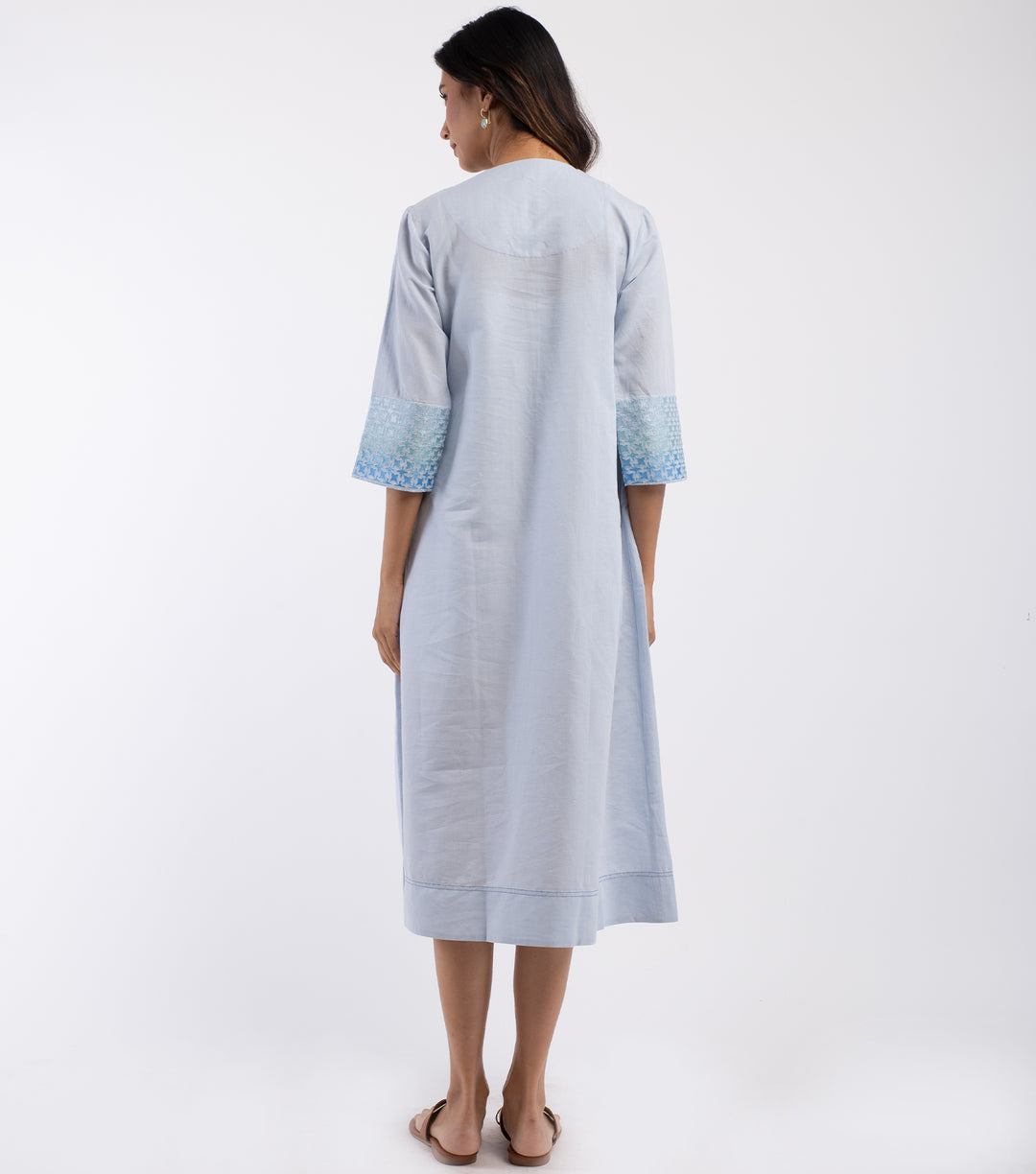 Blue embroidered Cotton linen Dress