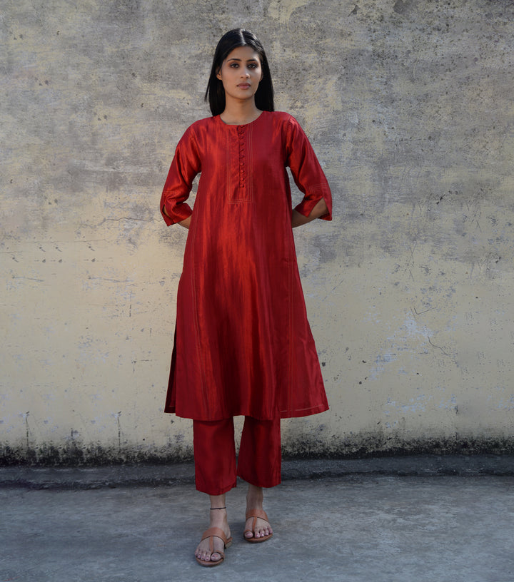 Red Silk Suit Set