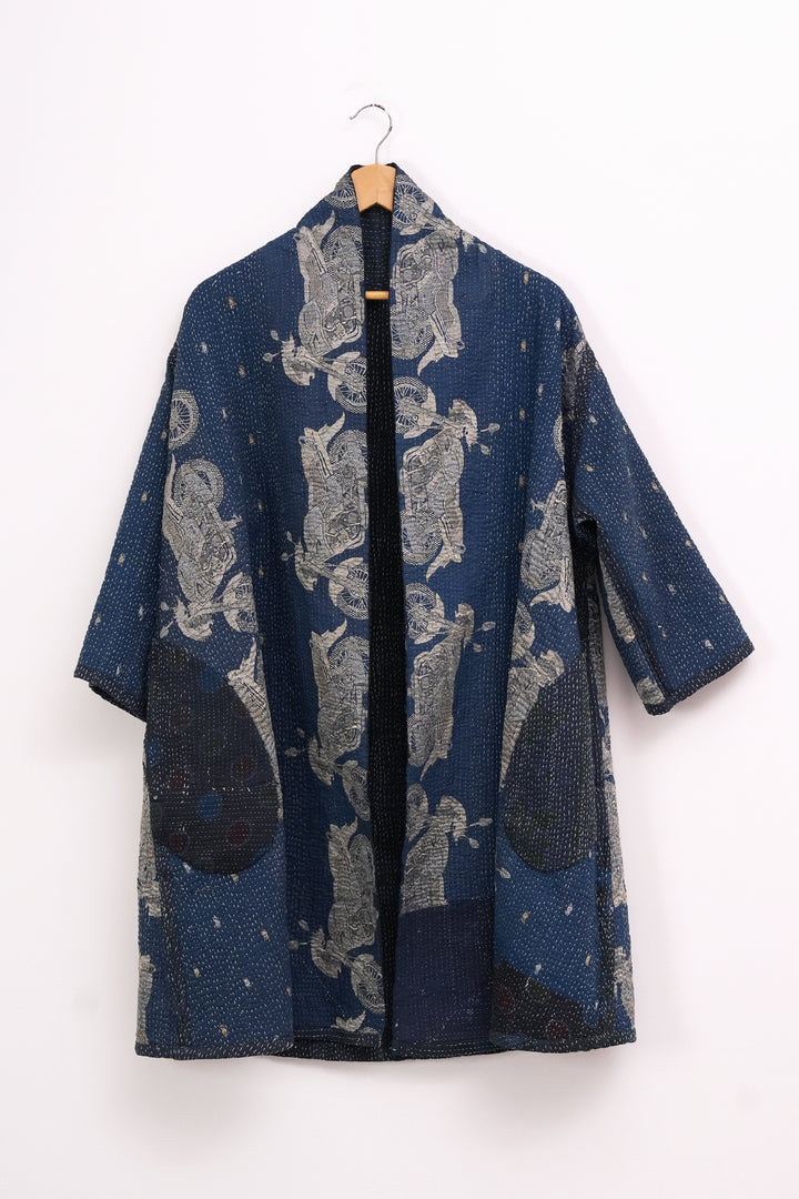 Navy Blue Vintage Cotton Kantha Reversible Jacket