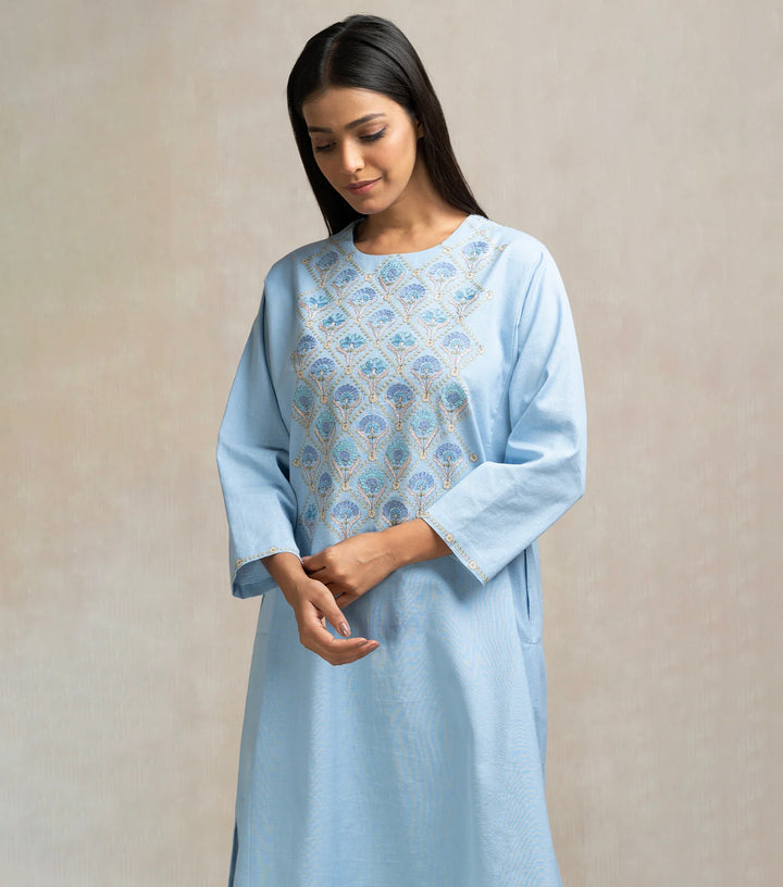 Thread Embroidered Cotton Linen Kurta