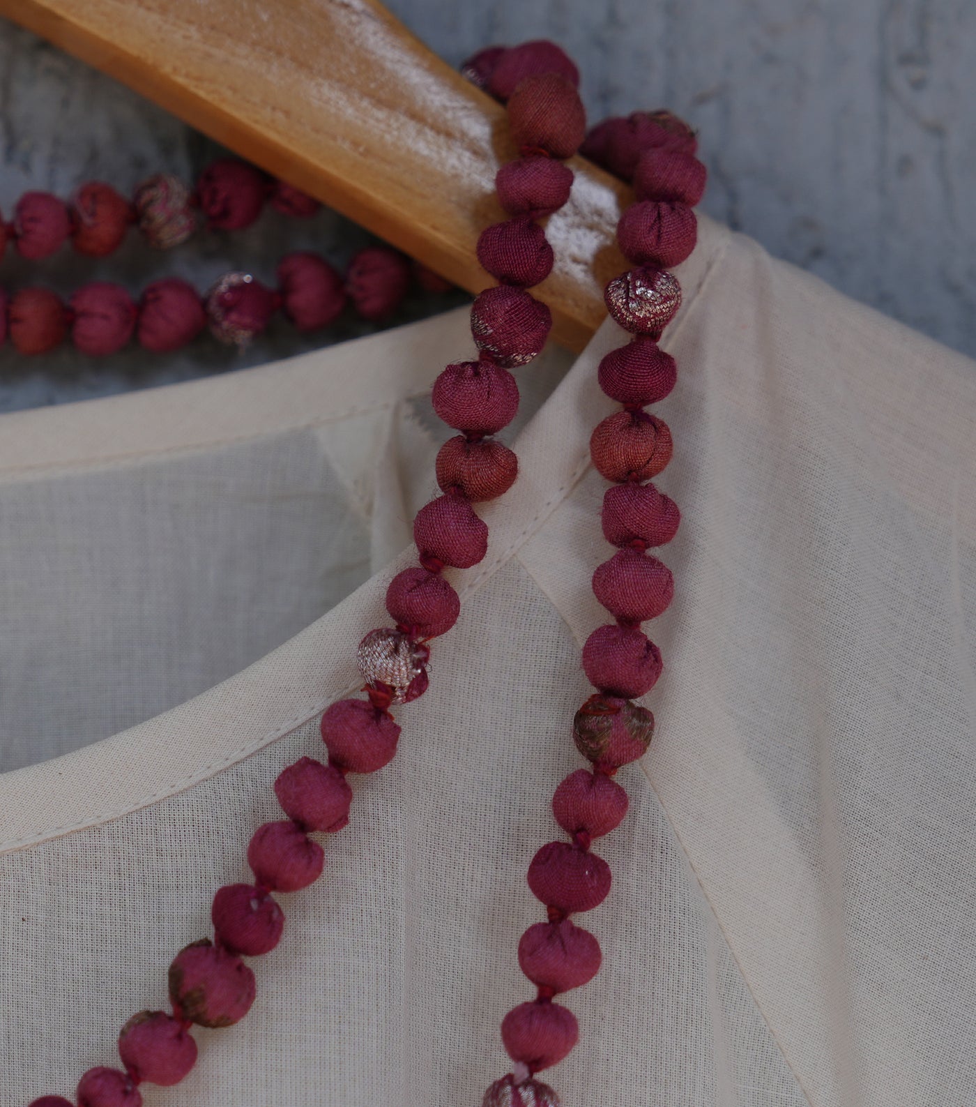 Pink Chanderi Beaded Necklace