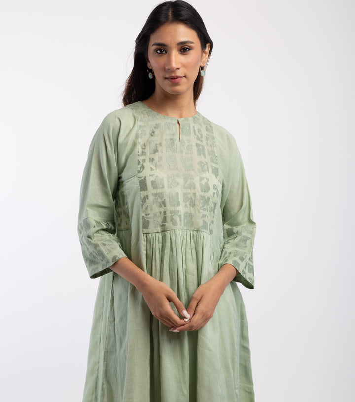 Green Embroidered Cotton Dress