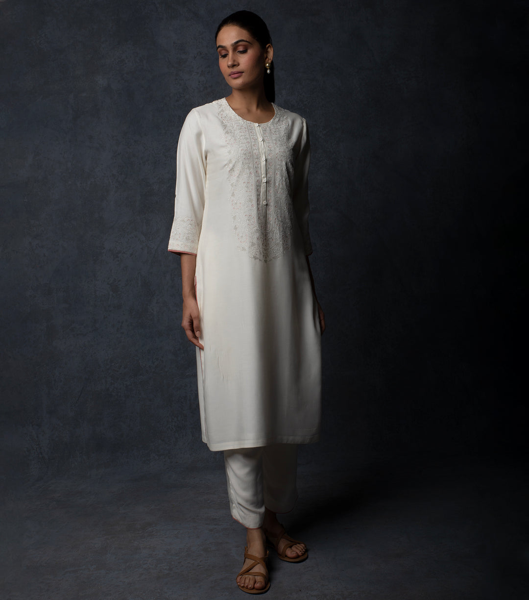 Ivory Thread Embroidered Muslin Suit Set