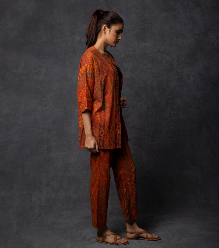 Rust Printed Cotton Co-Ord Set