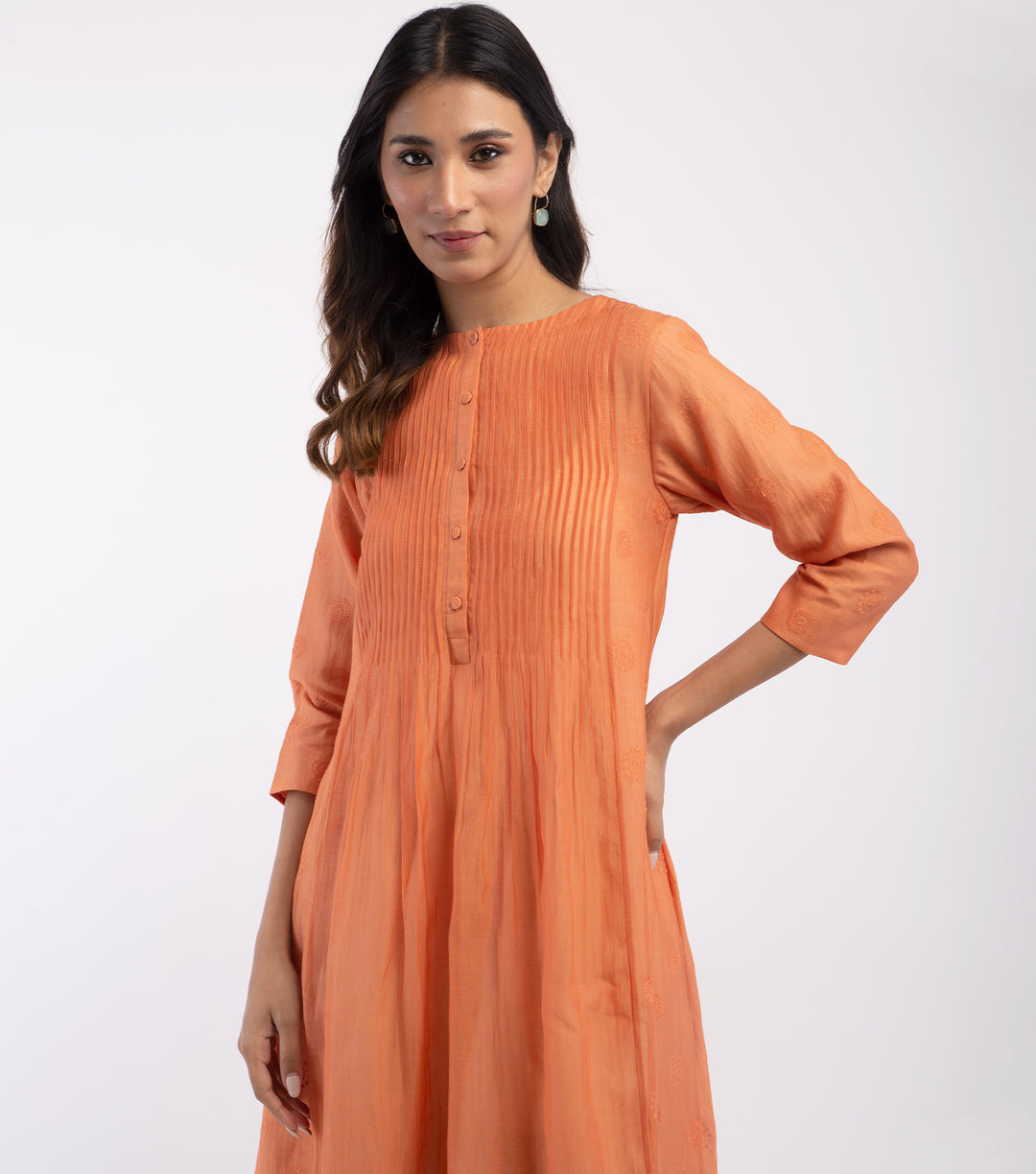 Orange Embroidered Chanderi Dress