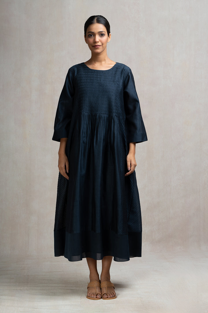 Pintucked Chanderi Boxy Dress