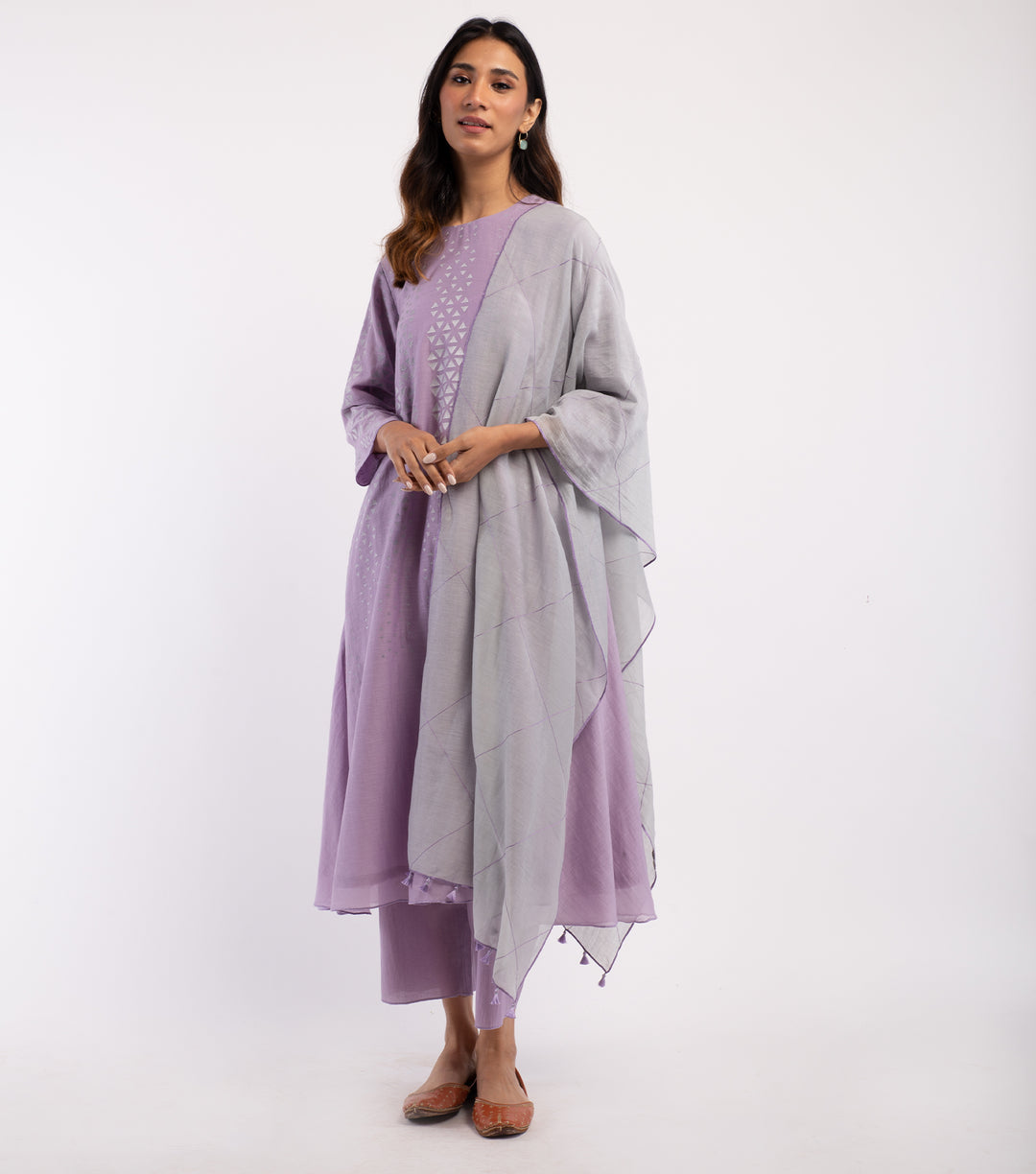 Lavender Embroidered Cotton Kurta & Palazzo Pants Set