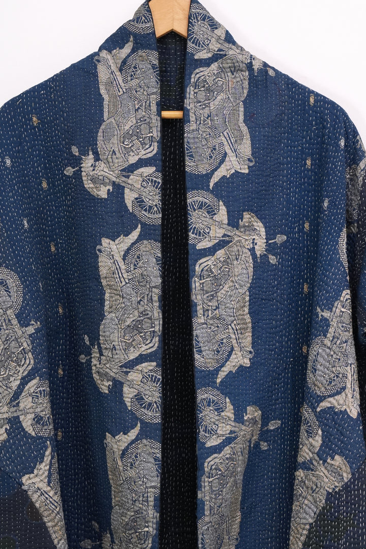 Navy Blue Vintage Cotton Kantha Reversible Jacket